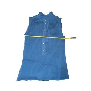 J.Crew Women Teal Blue 100% Silk Ruffle Neck Sleeveless Blouse Top Size 00